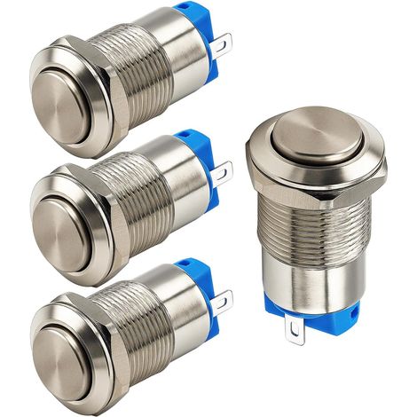4 Pièces Interrupteur Bouton-Poussoir 12mm 3A, Cuivre Nickelé, 12-24-125-250V AC, On/Off, Étanche (1/3)