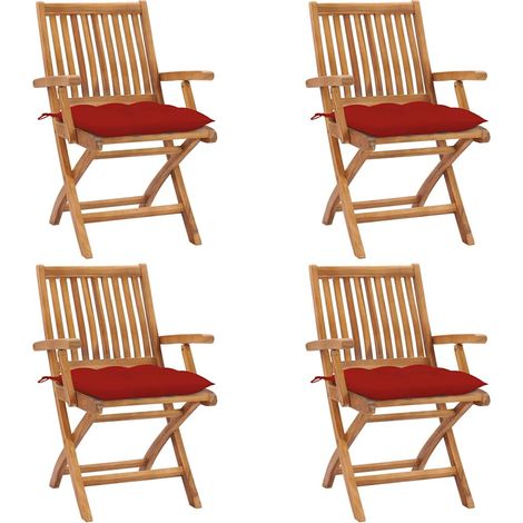 vidaXL Sillas plegables con cojines, 4 unidades, madera maciza de teca. (1/5)