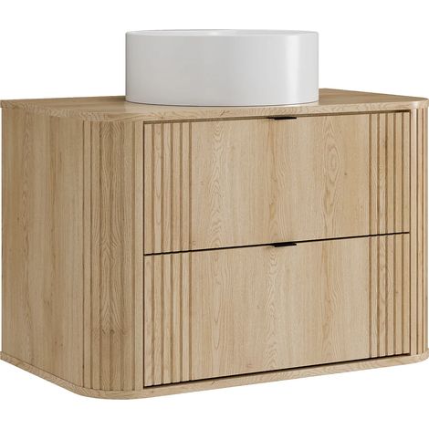 Meuble de salle de bain suspendu avec vasque à poser ronde - Naturel clair - 80 cm - FILOR (1/5)