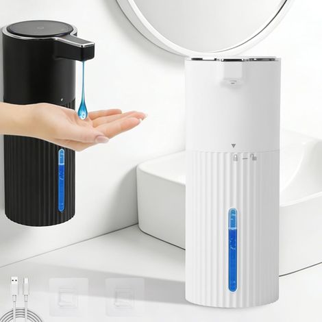 Distributeur de Savon Automatique Mural sans Perçage - Distributeur Savon Gel Douche sans Contact, 400ml Rechargeable USB Liquide pour Cuisine, Salle de Bain, Toilettes(Blanc) (1/5)