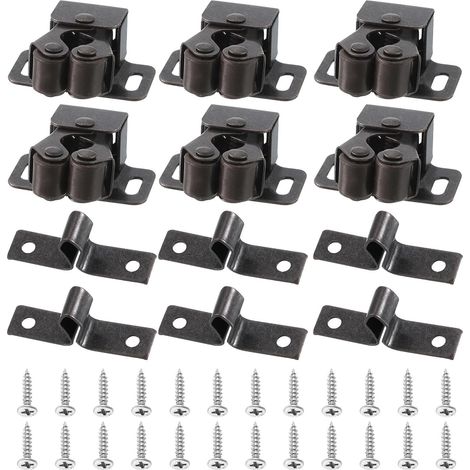 Verrou de Placard à Double Rouleau, 6 Ensembles de Loquets de Quincaillerie de Porte de Placard en Acier Inoxydable avec Frappe en Pointe pour Armoire Penderie, Bronze Rouge (1/5)