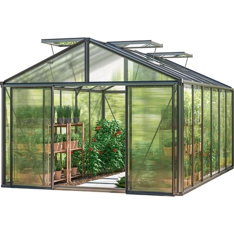 GFP Gewächshaus Asteria 24 Premium 311x460 cm mit integriertem Fundament 16 mm Doppelstegplatten, Farbe Anthrazit