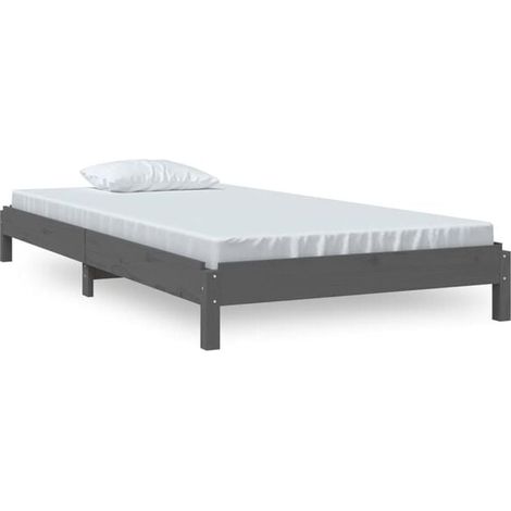 Lit empilable sans matelas gris 75x190 cm bois de pin massif -RICEEL (1/5)