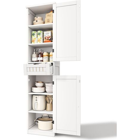 Armario de Cocina con 4 Estantes Ajustables, Puertas de Lamas, en MDF Blanco, 40 x 30 x 170 cm (1/5)