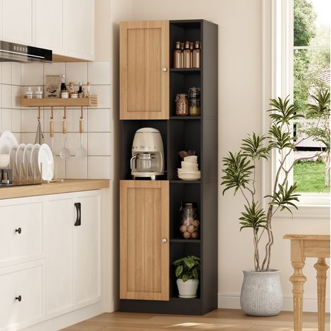 Mobile angolare da cucina 50x35,5x170 cm in MDF nero e legno, salvaspazio – MEUBLIV (1/5)