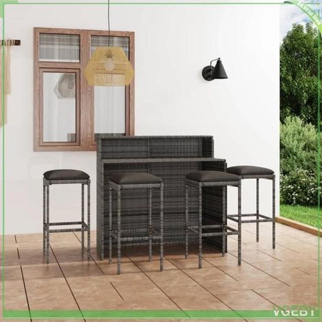 Ensemble de bar de jardin - FAFEICY - 3064880 - 5 pcs - Résine tressée gris - Coussins amovibles (1/5)