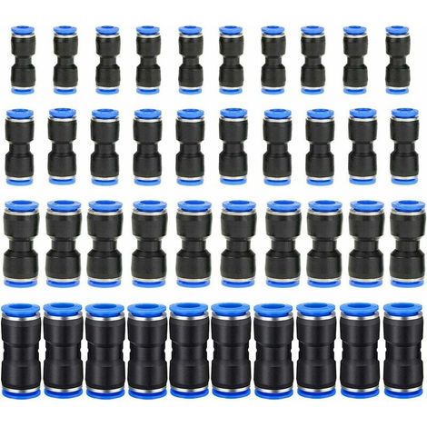-40Pcs Connecteur Droit Pneumatique, Raccord Rapide Air Push Connecteur Poussoir Droit,Raccords de Tuyau Raccord de Tube de Ligne d'Air en Plastique,PU 6/8/10/12mm,Connecter Raccord de Tube (1/4)