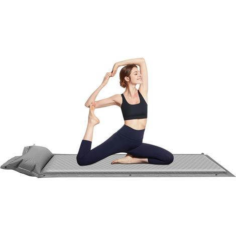 HAUTOUR Matelas Autogonflant 1 Personne en Mousse Élastique avec Oreiller et Sac de Rangement Portable Matelas Camping pour Yoga, Bains de Soleil, Pique-niques, Excursions, Sac à Dos, 192x66cm (1/5)