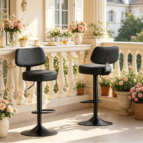 Lot de 2 tabourets de bar réglables 84-109 cm pivotants 360° en simili cuir anthracite (1/5)