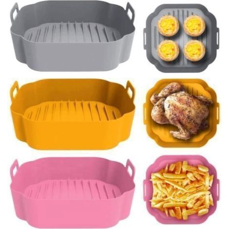 ALLIANDIS Moule Silicone Air Fryer Accessoire, 3 Pièces 8 inch Panier Moule pour Friteuse à Air Chaud Réutilisable,Moule Silicone Airfryer (1/4)