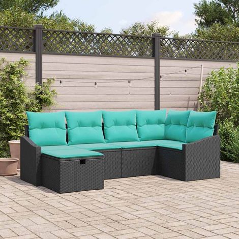 vidaXL Sofa Set mit Kissen mit Speicher 6 pcs Schwarz Poly-Rattan (1/5)