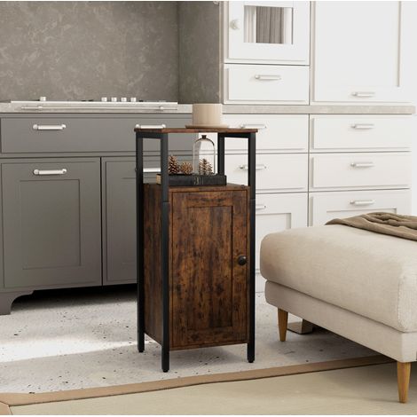 CHICFURN Mesa auxiliar 34 x 30 x 80 cm de contrachapado marrón y acero, almacenaje industrial (1/5)