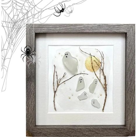 Sea Glass Decor, Handmade Friendship Craft Frame, Beach Wooden Display, Tabletop Outdoor Windowsill, Bathroom Accent Desk, Home Holiday Bedroom Decoration, 23x23x2cm (1/5)