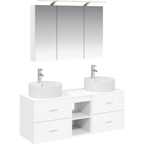 Bathroom Furniture Set 4 pcs White Engineered Wood and Glass vidaXL (1/5)