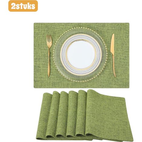 Lot de 2 sets de table en lin style américain respirants et résistants pour repas et décoration de table couleur vert gazon (1/5)