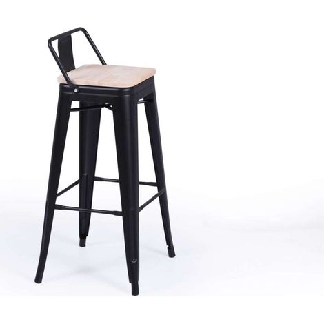 Pack de 4 taburetes Tolix AD con respaldo acabado negro y asiento madera. 93 cm(alto)42,5 cm(ancho)43,5 cm(fondo) (1/4)