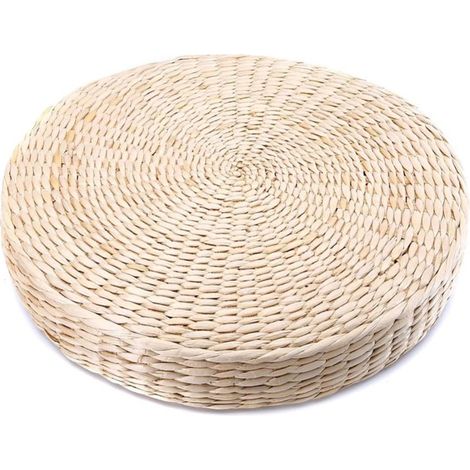Tapis de chaise, coussin en paille tressée à la main, tapis de sol, coussin rond en paille tressée, idéal pour le yoga zen, le jardin, la salle à manger, le salon et la décoration intérieure. (1/5)