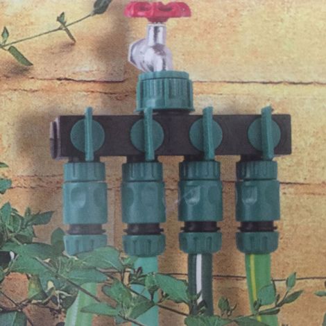 Kit d'irrigation de jardin avec système goutte-à-goutte - Robinet 4 voies - Répartiteur de tuyau 4/7