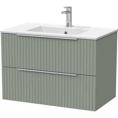 Callingwood Contemporary Wall Hung 2 Drawer Vanity Unit with Minimalist Ceramic Basin , 800mm, Reed Green