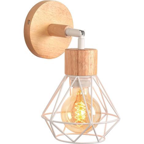 Industrial Wall Light, Metal and Wood, E27 Socket, 180° Adjustable Angle, for Living Room and Kitchen (1/5)