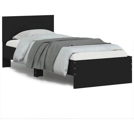 Lit simple Lit adulte Cadre de lit sans matelas avec tête de lit noir 75x190 cm (1/5)