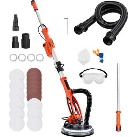 Mophorn Lijadora de Pared y Techo 950 W, Herramienta Jirafa con 7 Velocidades 1000-2300 RPM, Plegable y Extensible 1,4-1,8 m, LED, Manguera para Polvo, 15 Discos de Lija, Ideal para Paredes (1/5)