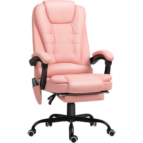 Silla de Oficina con Masaje, Ergonómica con Respaldo Reclinable 90-155°, Reposapiés y Mando, Polipiel, Rosa (1/5)