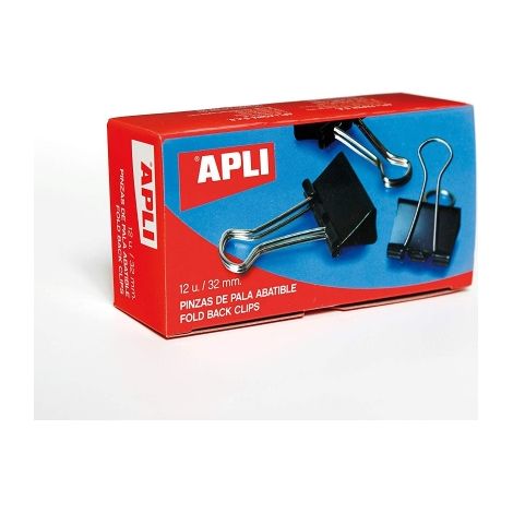 CAJA 12 PINZAS SUJETAPAPELES ABATIBLES 32 MM COLOR NEGRO 11950