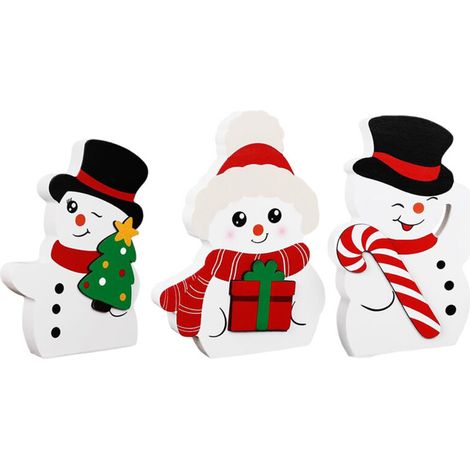 Décorations de Noël bonhomme de neige pour l'intérieur, ensemble de 3 plateaux décoratifs d'hiver avec bonhomme de neige, blocs de bois bonhomme de neige pour décorer une table de Noël, une fête, une (1/5)