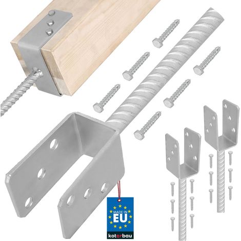 KOTARBAU® 2 pcs Support Poteau à Sceller - Acier Galvanisé - 51 mm - Argent - Pied de Poteau Bois - avec Ancrage Béton - Embase Robuste pour Clôture Jardin Terrasse (1/5)