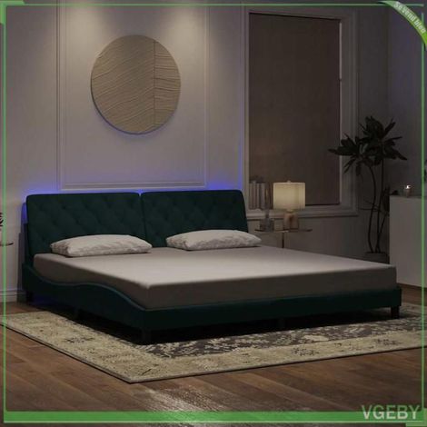Cadre de lit - Modèle 3213876 - velours vert foncé - LED intégrée - 200x200 cm (1/5)
