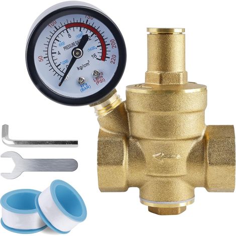 3/4" DN20 Water Pressure Reducer with Pressure Gauge and Brass Adjustment Tools (1/5)