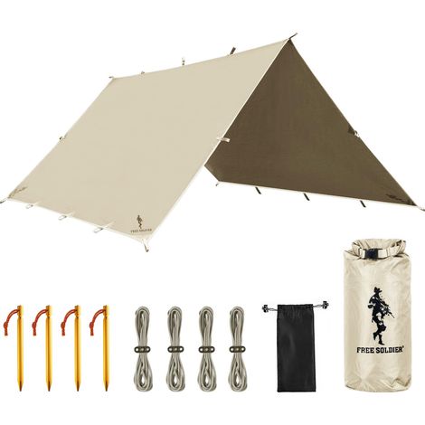 Bâche de Tente imperméable 3 x 3 m Ultra légère Protection UV Camping Voile d'ombrage Tente d'extérieur Grande bâche pour Camping, randonnée, activités de Plein air (Beige) (1/5)