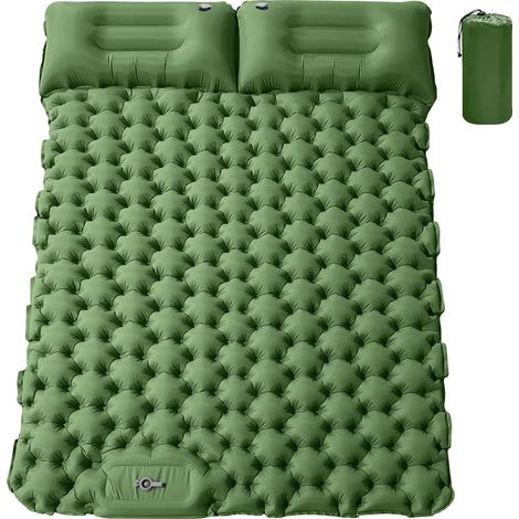 Colchoneta de camping hinchable con bomba incorporada, color verde, 196 x 125 x 9 cm. (1/2)
