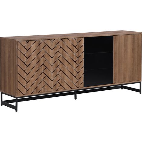Credenza 3 ante e 3 cassetti MDF Naturale e Nero - CARATANA (1/5)