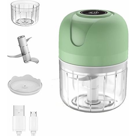 Mini hachoir à ail électrique, robot culinaire portable sans fil, mélangeur 250 ml Mini hachoir à ail pour ail, légumes, fruits, oignons, viande, salades, aliments pour bébés, condiments (Cyan 250ml) (1/4)