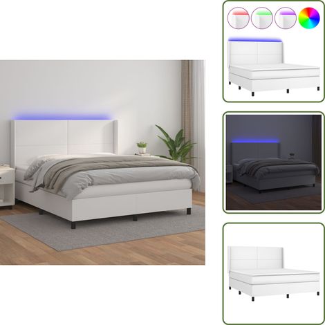 Sommier à lattes de lit matelas LED Blanc 160x200 cm Similicuir - Lit Plateforme - Lit Design - Lit Moderne - Lit Capitonné - Sommier Tapissier