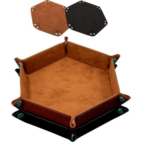 Set di 2 vassoi per dadi in pelle e velluto, tavola da gioco pieghevole per giochi di ruolo da tavolo D&D, nero e marrone