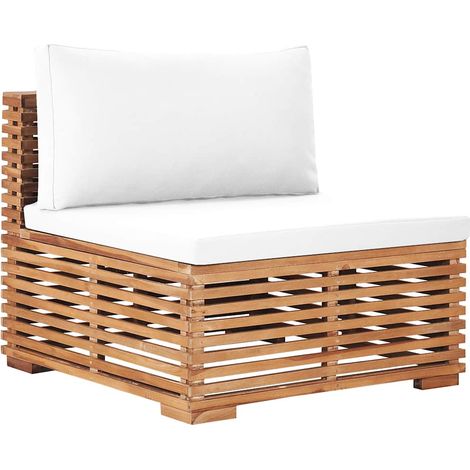vidaXL Sofá central de jardín madera maciza teca y cojín color crema (1/5)