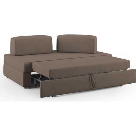 Liberty Divano con pouf estraibile e schienali movibili in tessuto morbido impermeabile T02 160 cm marrone
