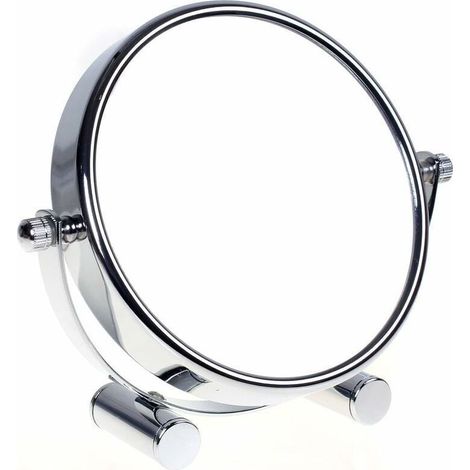 Miroir Cosmétique Pivotant 360 Degrés Double Face Normal et Grossissement x10 Miroir sur Pied pour Maquillage Rasage Salle de Bain Chromé (1/4)