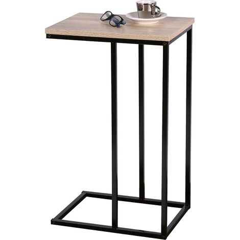 Mesa auxiliar o mesa lateral HOLBORN color roble y negro con estructura de metal.