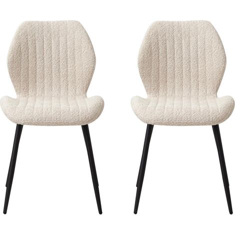 2er-Set Esszimmerstühle aus Leinen mit schwarzen Metallbeinen, beige (1/5)