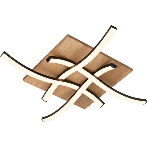 Plafonnier LED vintage en forme de vague, lumière blanc chaud, socle en bois, plafonnier LED, lampe, lampe de salon, lampe de chambre, lampe de cuisine, 47,5x47,5x8,5 cm, bois noir (1/5)
