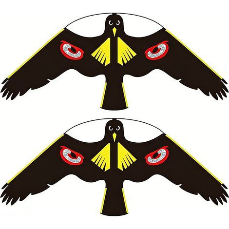 Lote de 2 espantapájaros con forma de halcón volador, cometa repelente para jardín, espantapájaros, decoración para patio y hogar - protección para la granja (1/5)