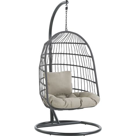 Silla colgante de estructura trenzada negro soporte de metal 2 cojines sala de estar terraza boho rústico Allera
