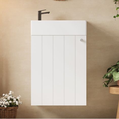 Meuble de salle de bain suspendu avec lavabo 41 x 23 x 62,5 cm blanc en céramique et MDF (1/5)
