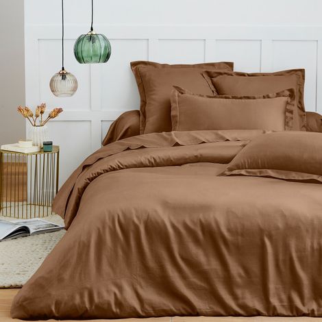 Parure de draps 4 pièces "Premium" pour lit 140 x 190 cm Taupe Coton Pur -  - (1/4)