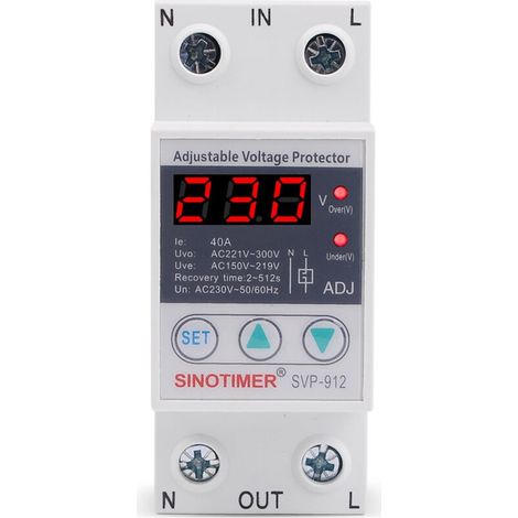 Régulateur De Tension 230v, Contre Les Surtensions Relais De Protection De Récupération Réglable Voltmètre Svp-912(63a) (1/5)
