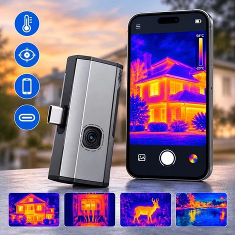 Caméra thermique infrarouge portable, résolution 240 240, écran LCD de 2,4 pouces, batterie 2600mah, distance minimale d'imagerie 3,94 pouces, 7 palettes de couleurs pour l'inspection du bâtiment, l' (1/5)